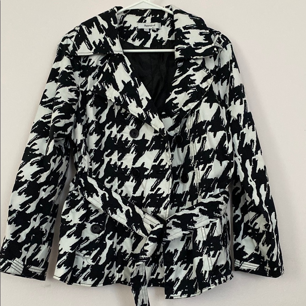 Sophisticated Black and White Houndstooth Pea Coat